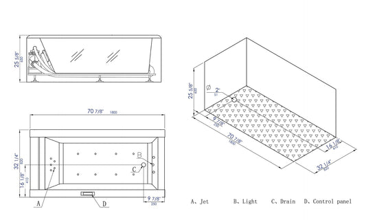 EAGO AM152ETL-6 6 ft Clear Rectangular Acrylic Whirlpool Bathtub