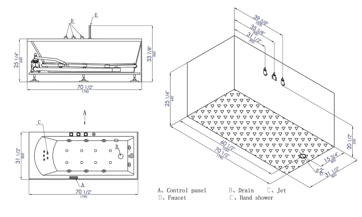 EAGO AM154ETL-R6 6 ft Acrylic White Rectangular Whirlpool Tub With Fixtures