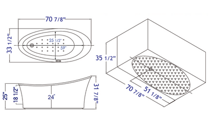 EAGO AM1800 70" White Free Standing Oval Air Bubble Bathtub