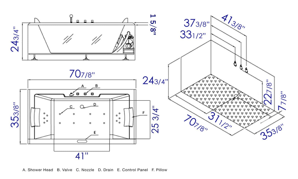 EAGO AM196ETL 6 ft Clear Rectangular Acrylic Whirlpool Bathtub for Two