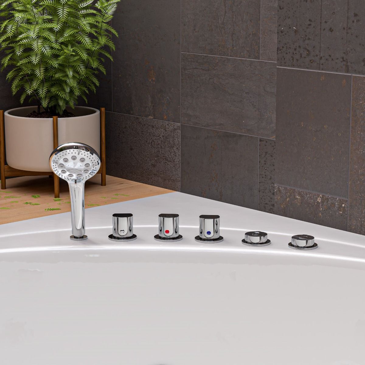 EAGO AM200 5' Rounded Modern Double Seat Corner Whirlpool Bath Tub with Fixtures