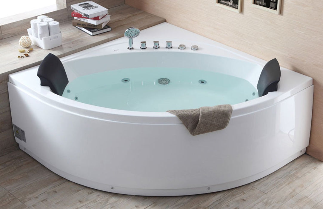EAGO AM200 5' Rounded Modern Double Seat Corner Whirlpool Bath Tub with Fixtures