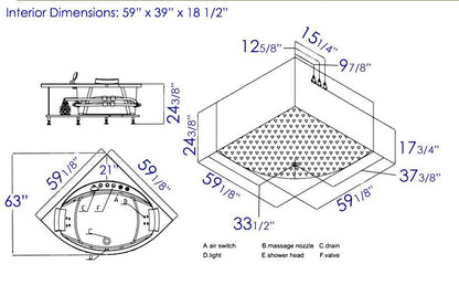 EAGO AM200 5' Rounded Modern Double Seat Corner Whirlpool Bath Tub with Fixtures