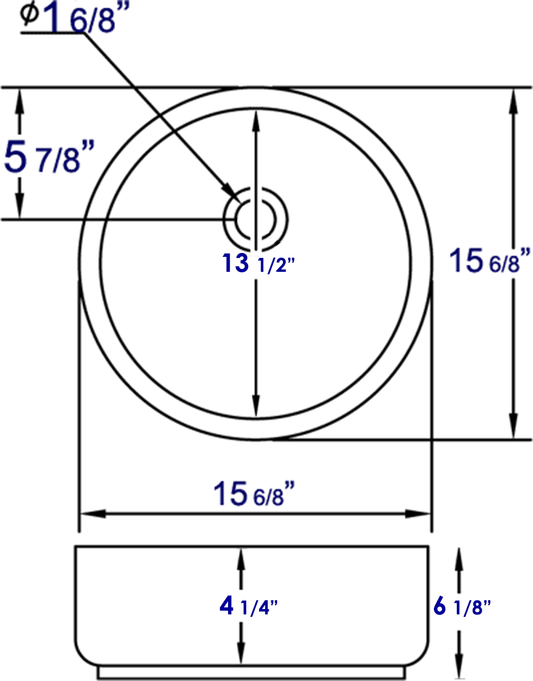EAGO BA129 16'' Above Mount White Round Porcelain Bathroom Sink w/ Overflow
