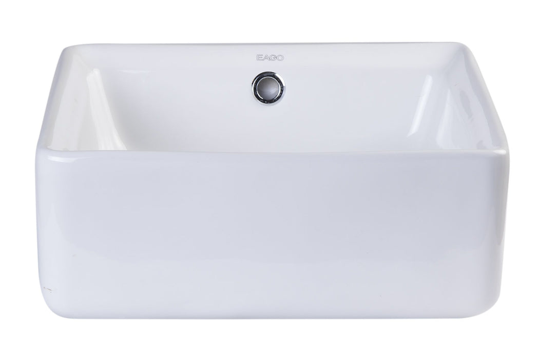 EAGO BA130 15'' White Modern Square Porcelain Bathroom Sink with Overflow