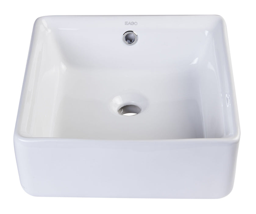 EAGO BA130 15'' White Modern Square Porcelain Bathroom Sink with Overflow