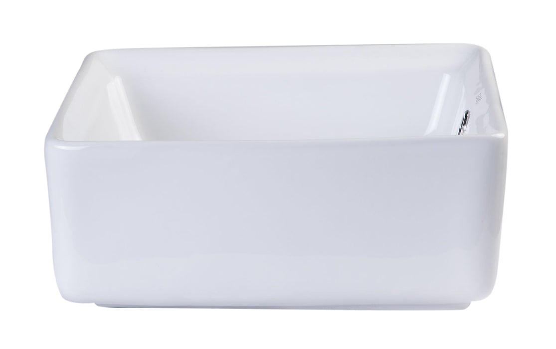 EAGO BA130 15'' White Modern Square Porcelain Bathroom Sink with Overflow