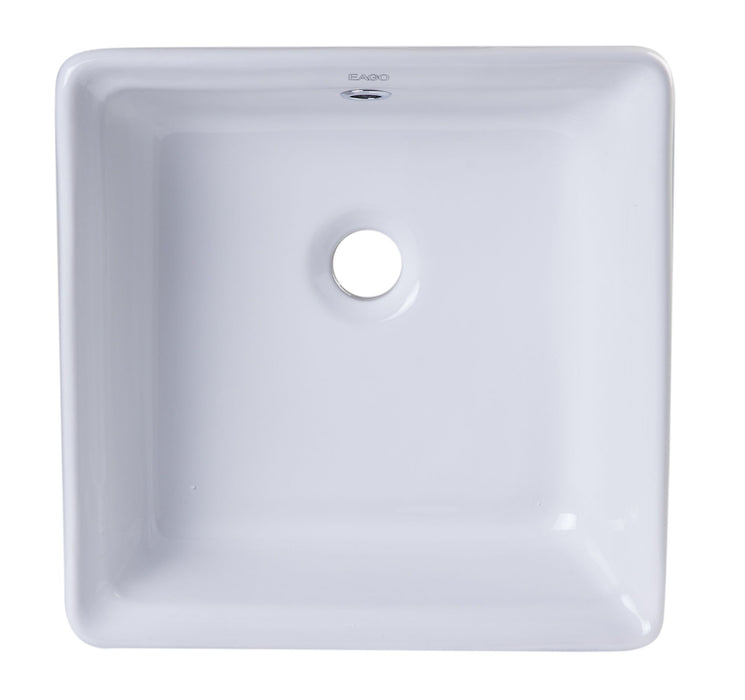 EAGO BA130 15'' White Modern Square Porcelain Bathroom Sink with Overflow