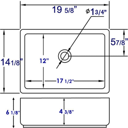 EAGO BA131 20" White Rectangular Porcelain Bathroom Sink with Overflow
