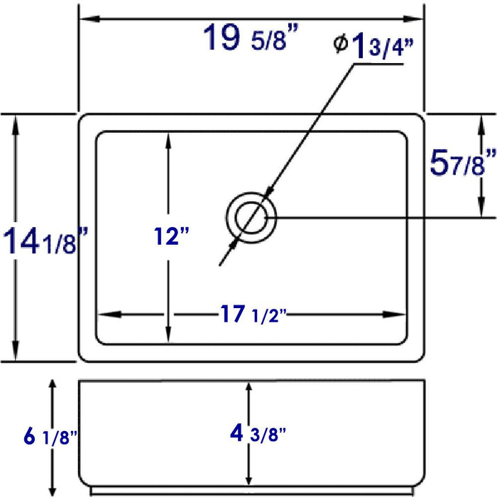 EAGO BA131 20" White Rectangular Porcelain Bathroom Sink with Overflow