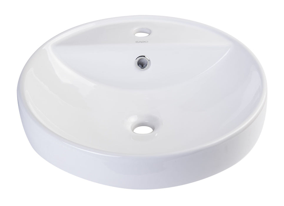 EAGO BA141 White Above Mount Porcelain Bathroom Sink Basin with Single Hole