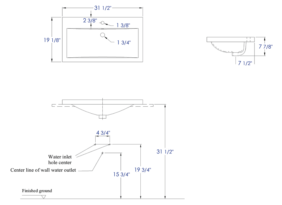 EAGO BH001 White Ceramic 32"x19" Rectangular Drop In Sink