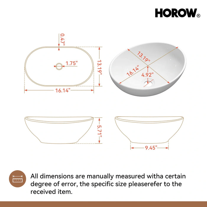 Above Counter Bathroom Sink with Oval Ceramic Model C4034W