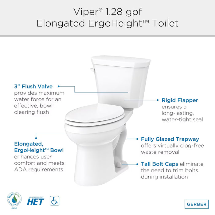 Viper® 1.28 gpf 12” Rough In Two-Piece ErgoHeight™ Elongated Toilet