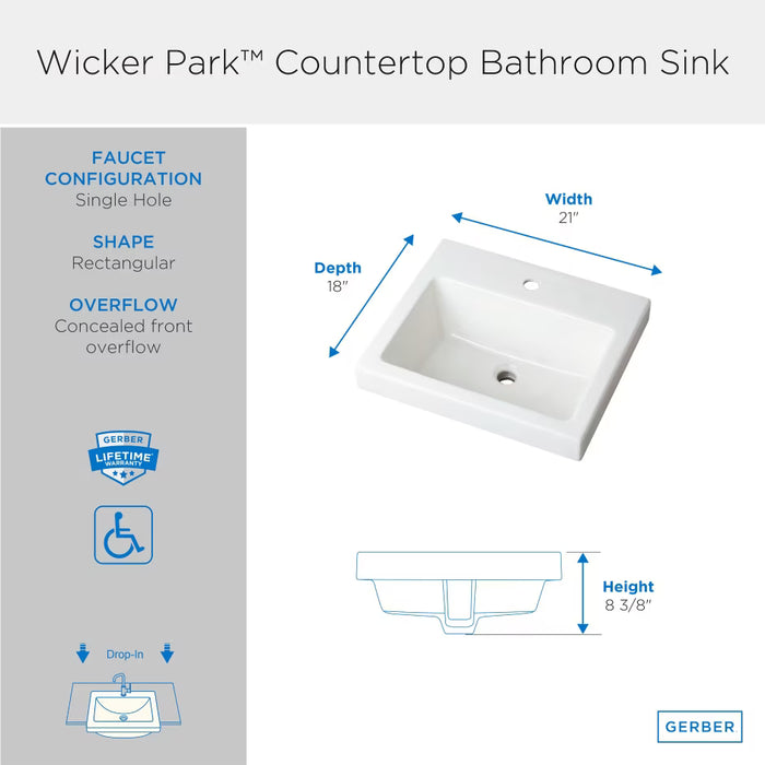 Wicker Park™ Rectangular Single Hole Above Counter Bathroom Sink