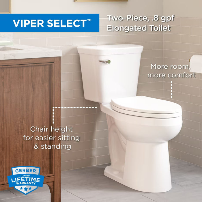 Viper® Select Chair Height 0.8 gpf 12" Rough-In Two-Piece Elongated Toilet