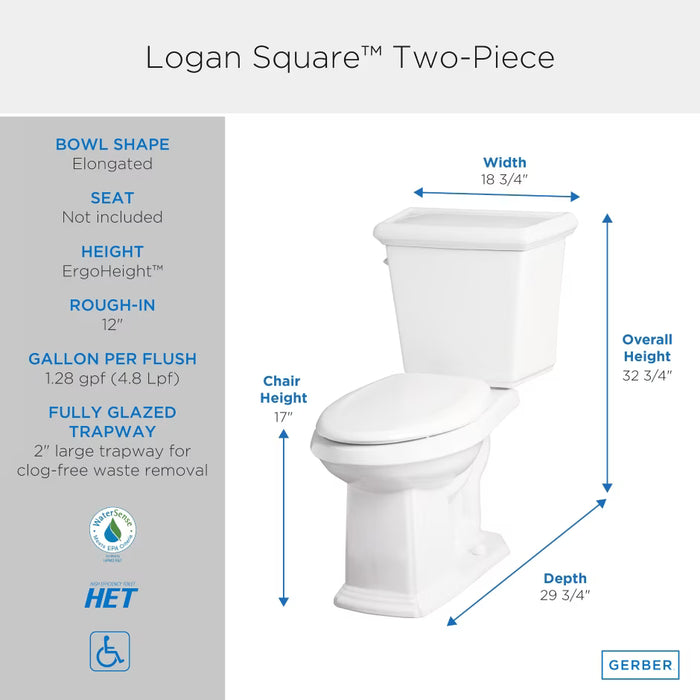 Logan Square™ 1.28 gpf 12" Rough-In Two-Piece Elongated ErgoHeight™ Toilet