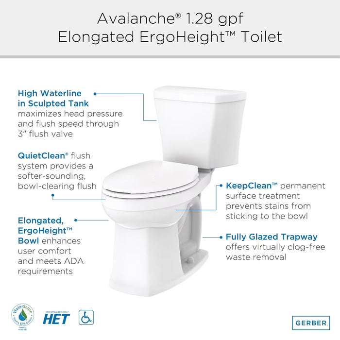 Avalanche® 1.28 gpf 12” Rough-In Two-Piece Elongated ErgoHeight™ Toilet