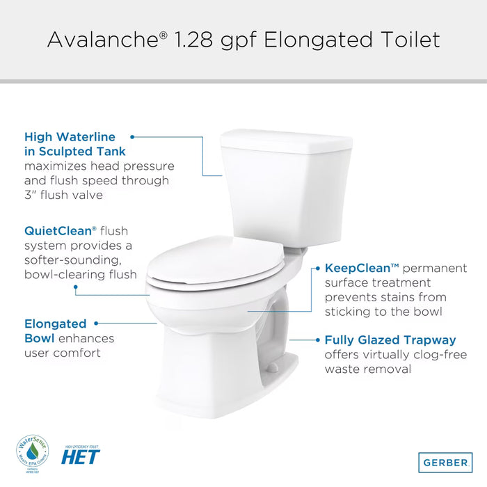 Avalanche® 1.28 gpf 12” Rough-In Two-Piece Elongated Toilet