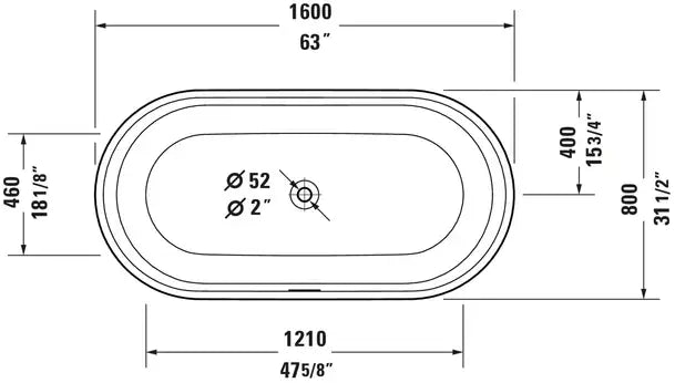 Duravit- Soleil by Starck Freestanding bathtubs  63 " x 31 1/2 ", DuroCast UltraResist, White Matte
