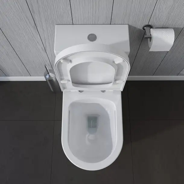 Duravit-ME by Starck One Piece Toilet Rimless Elongated  1.28/1.28 GPF, Trip lever placement: Right, White High Gloss