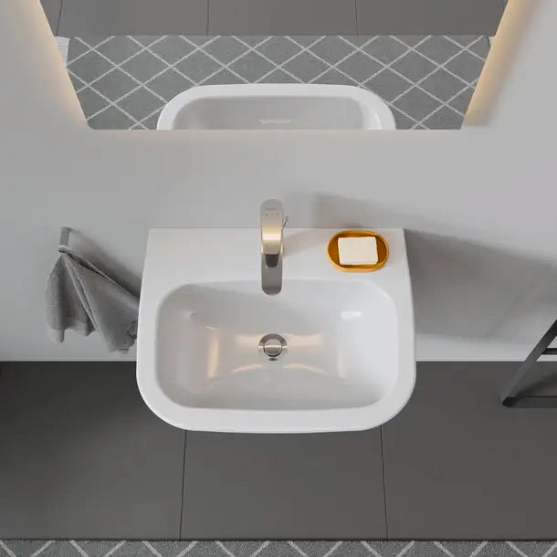 D-Code Wall Mounted Sink  21 5/8 " x 16 7/8 ", with Overflow, 1 x Faucet hole, White High Gloss