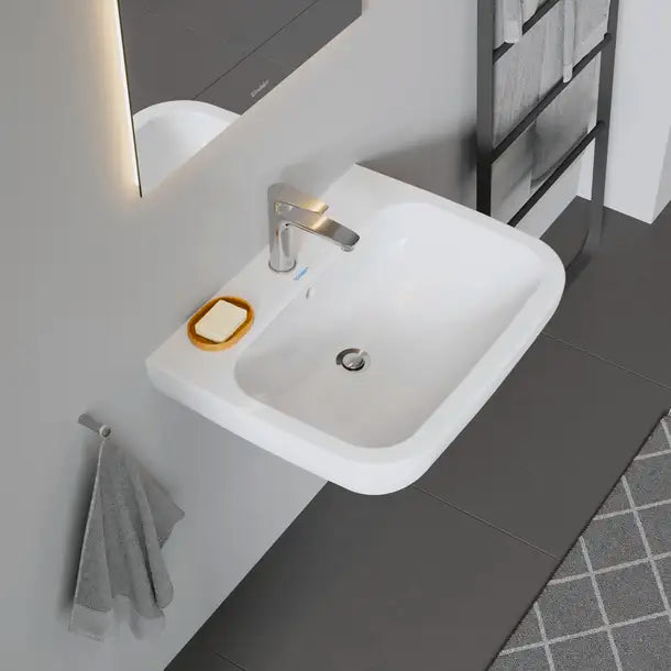 D-Code Wall Mounted Sink  25 x 19 5/8 ", with Overflow, 1 x Faucet hole, White High Gloss
