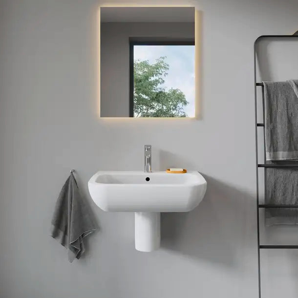 D-Code Wall Mounted Sink  25 x 19 5/8 ", with Overflow, 1 x Faucet hole, White High Gloss