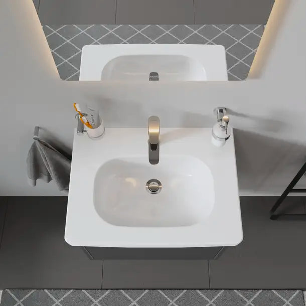 D-Code Wall Mounted Sink  25 5/8 " x 19 1/8 ", with Overflow, 1 x Faucet hole, White High Gloss