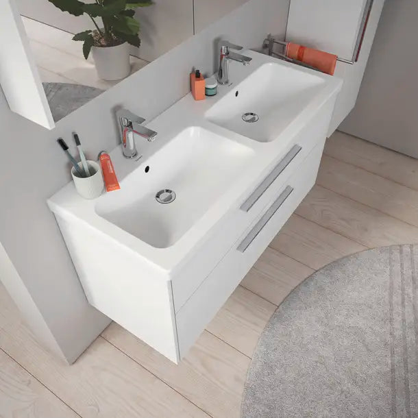 D-Code Wall Mounted Sink  47 1/4 " x 18 7/8 ", with Overflow, 2 x Faucet hole, White High Gloss