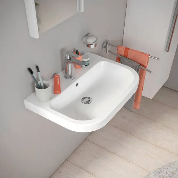 D-Code Wall Mounted Sink  25 5/8 " x 18 1/8 ", with Overflow, 1 x Faucet hole, White High Gloss