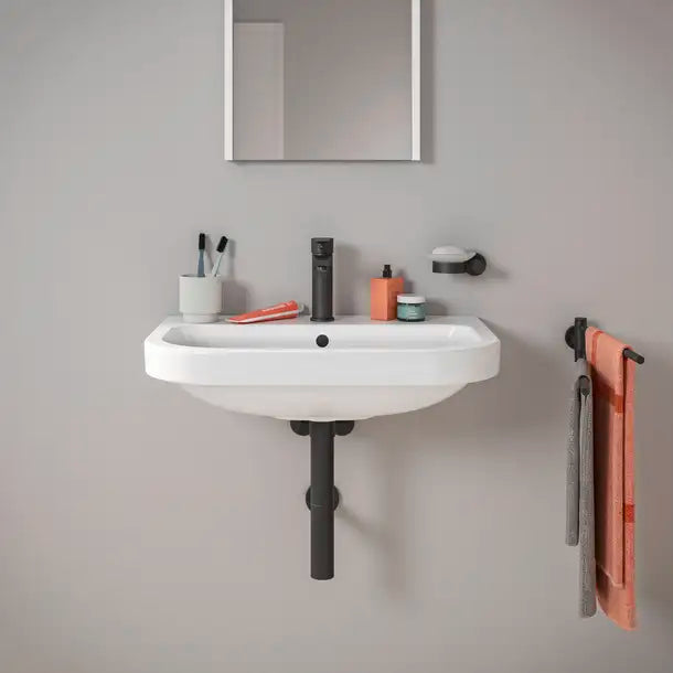 D-Code Wall Mounted Sink  25 5/8 " x 18 1/8 ", with Overflow, 1 x Faucet hole, White High Gloss