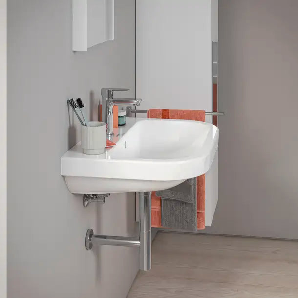 D-Code Wall Mounted Sink  25 5/8 " x 18 1/8 ", with Overflow, 1 x Faucet hole, White High Gloss