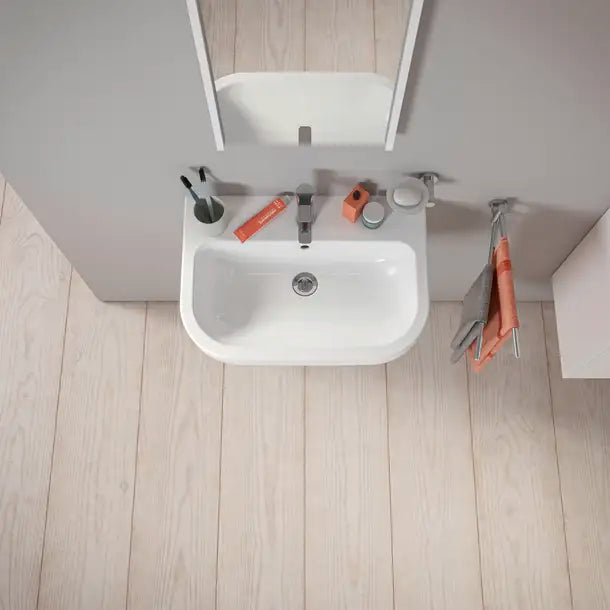 D-Code Wall Mounted Sink  25 5/8 " x 18 1/8 ", with Overflow, 1 x Faucet hole, White High Gloss