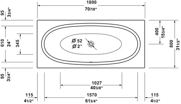 Duravit- Balcoon Built-in bathtub  70 7/8 " x 31 1/2 ", White Gloss #700679000000000