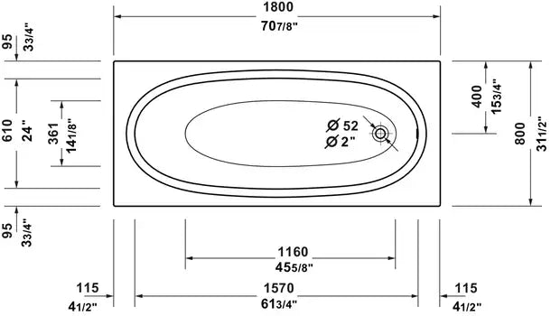 Duravit- Balcoon Built-in bathtub  70 7/8 " x 31 1/2 ", White #700678030000090