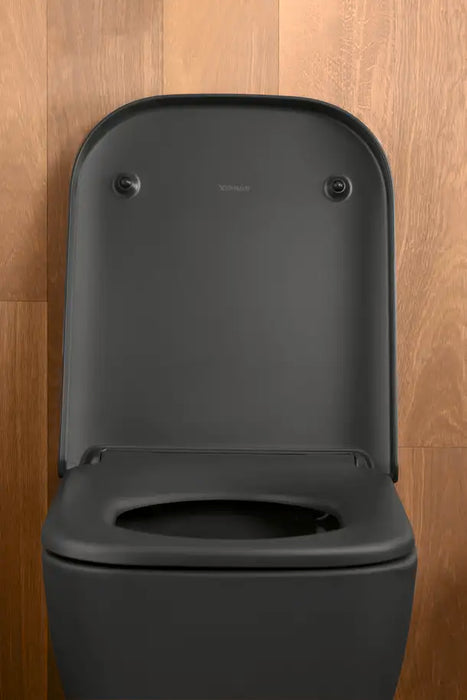 Duravit- Happy D.2 Wall Mounted Toilet Rimless  1.6 GPF, DuraShield, Anthracite Matte