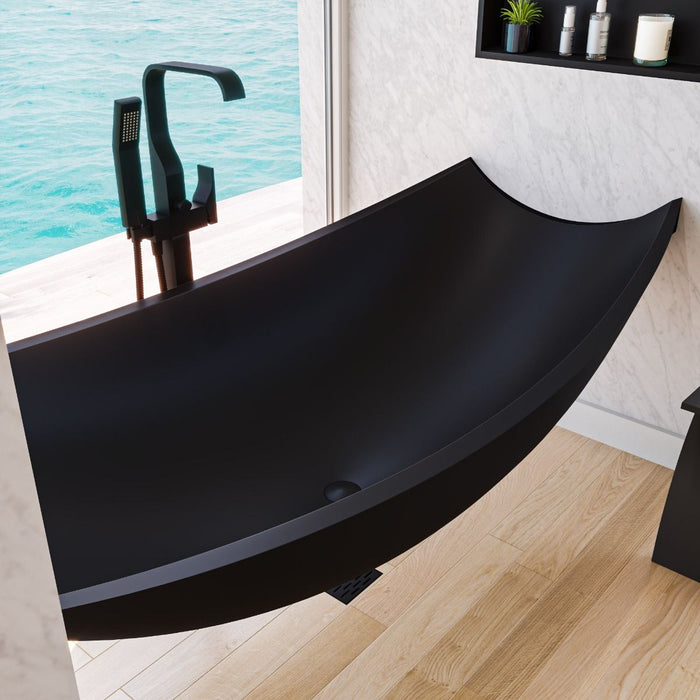 ALFI brand HammockTub2-BM Black Matte 71" Solid Surface Resin Suspended Wall Mounted Hammock Bathtub