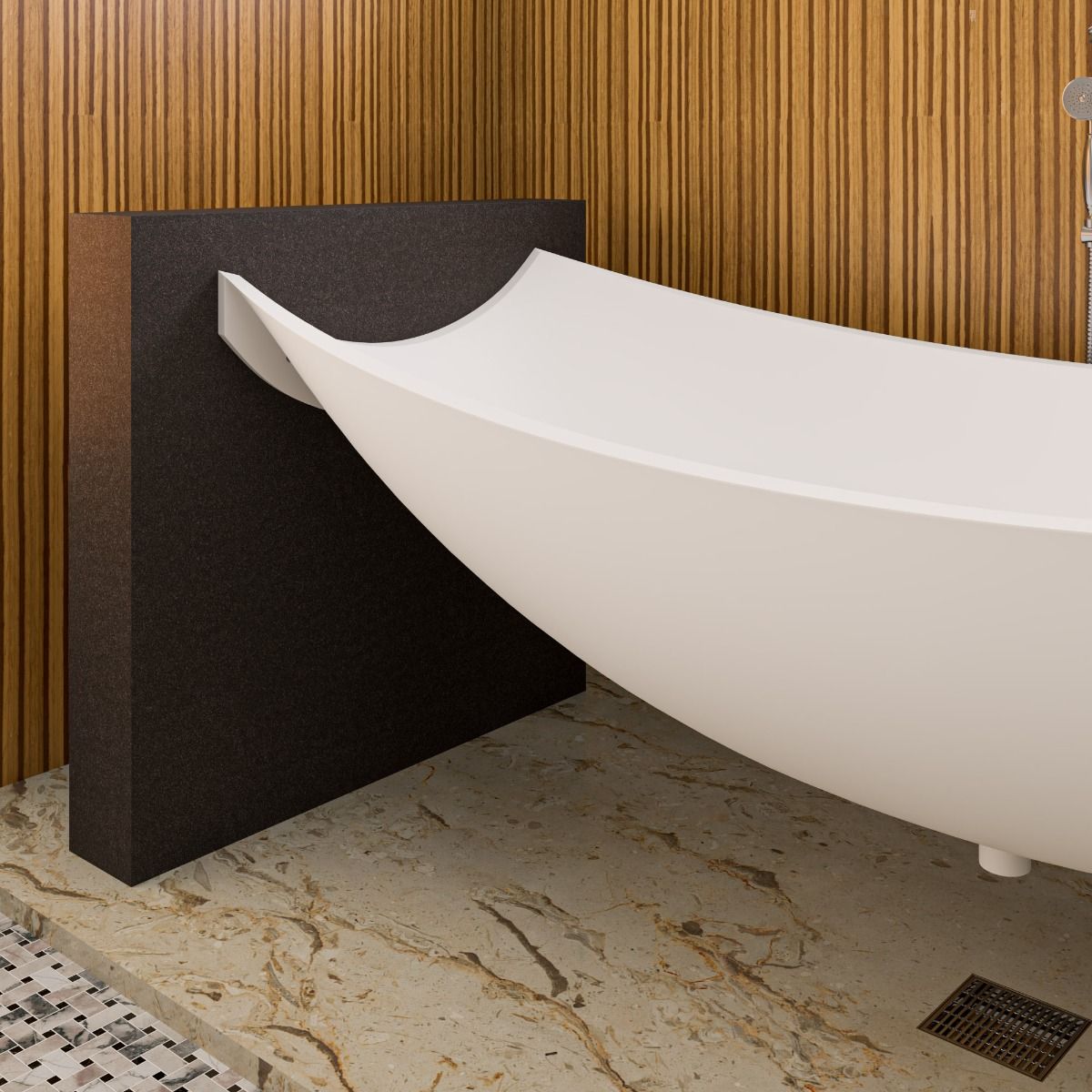 ALFI brand HammockTub2-WM White Matte 71" Solid Surface Resin Suspended Wall Mounted Hammock Bathtub