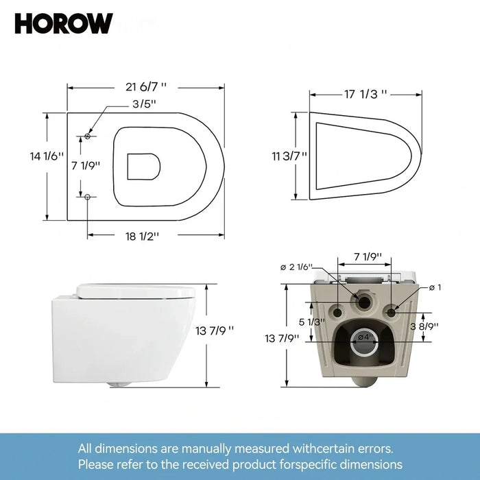 HOROW TG03W Elongated Wall-Mounted Toilet with Skirted Trapway & Powerful Flush