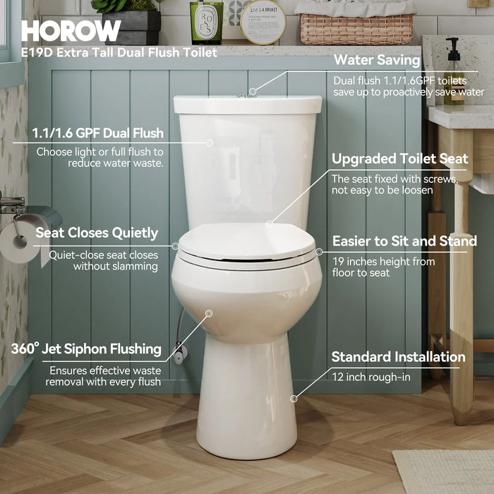 Elongated 2 Piece Toilet with Dual Flush Button and ADA Compliant Model HWTT - E02D