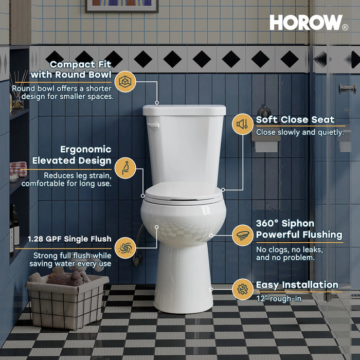 Round 2 Piece Toilet with ADA Compliant and Single Flush Model HWTT-R02S