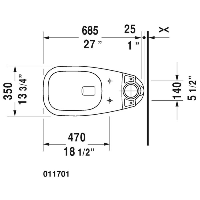 Duravit D-Code Toilet Bowl Elongated  1.28/1.28 GPF, White High Gloss