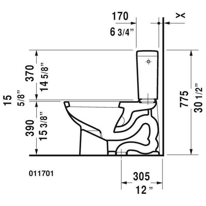 Duravit D-Code Toilet Bowl Elongated  1.28/1.28 GPF, White High Gloss