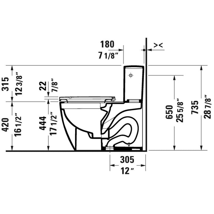 Duravit 2185012002 ME by Starck 14 1/8 x 28 3/4 Inch One-Piece Rimless Toilet, 1.28 GPF, Left, HygieneGlaze