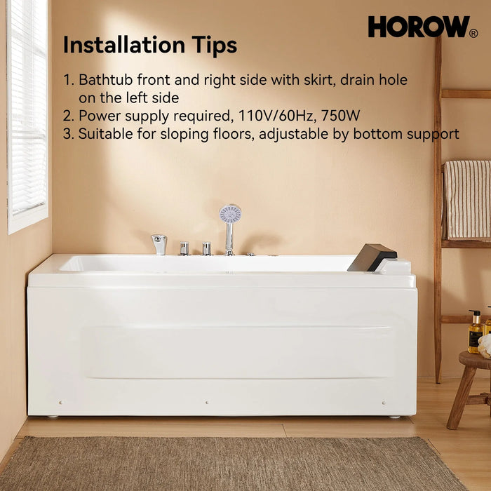 59 Inch Whirlpool Bathtub with Light and Shower Head Model M59-L