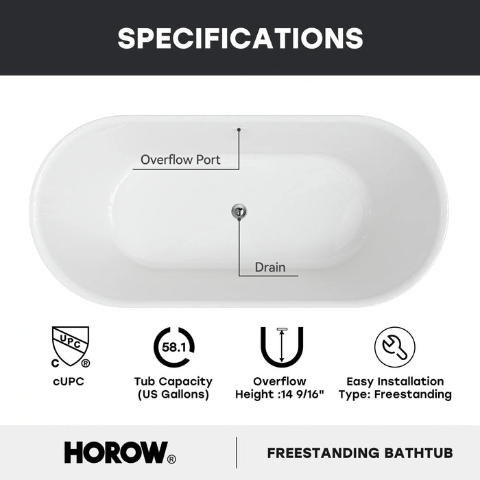 HOROW 59 Inch Acrylic Freestanding Tub Model ST59-CH