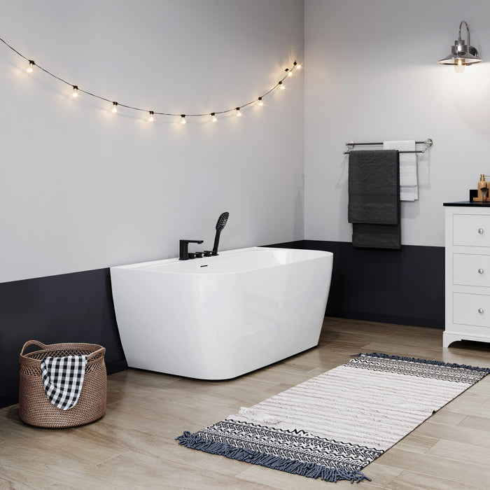 59 Inch Acrylic Back to Wall Tub with Faucet and Shower Head Model SU59-MB