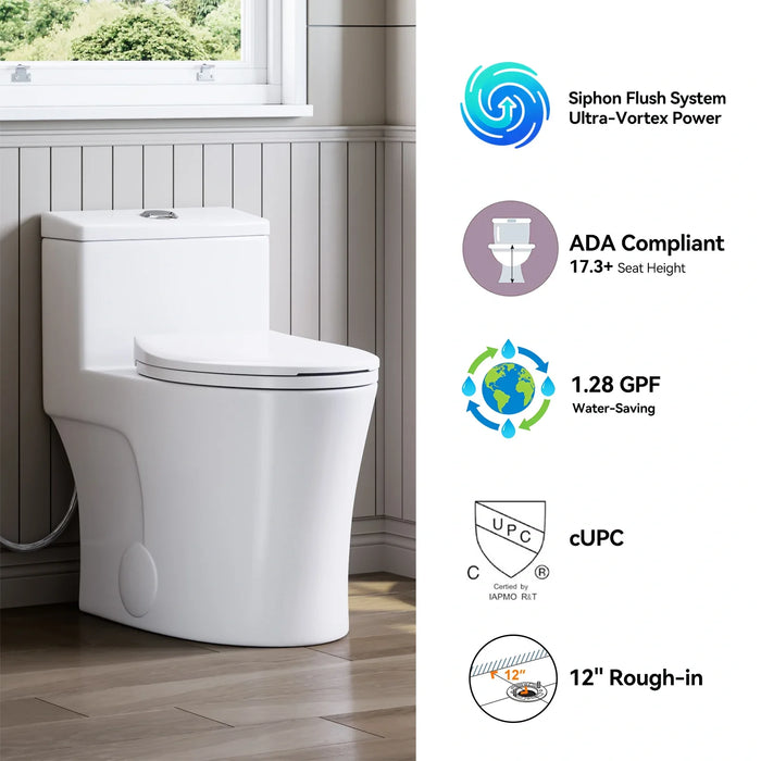 Matte White Toilet with ADA Compliant for 12 Inch Rough In Model T0338WM