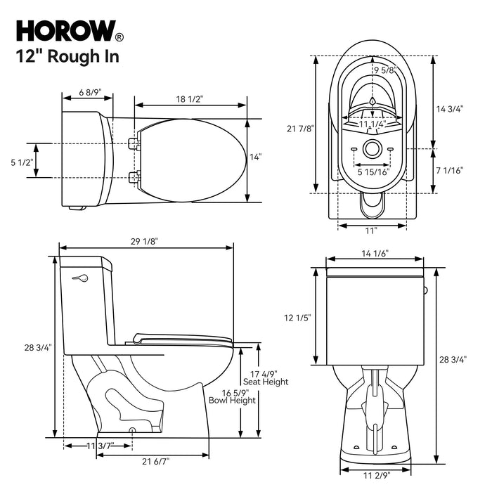 Single Flush Toilet with ADA Seat Height for 12 Inch Rough In Model T0352W